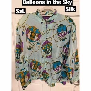 Colorful Balloon Print Silk Bomber Jacket Sz Lg